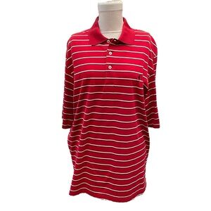 Polo Golf By Ralph Lauren Mens M Red White Black Striped 100% Pima Cotton Shirt